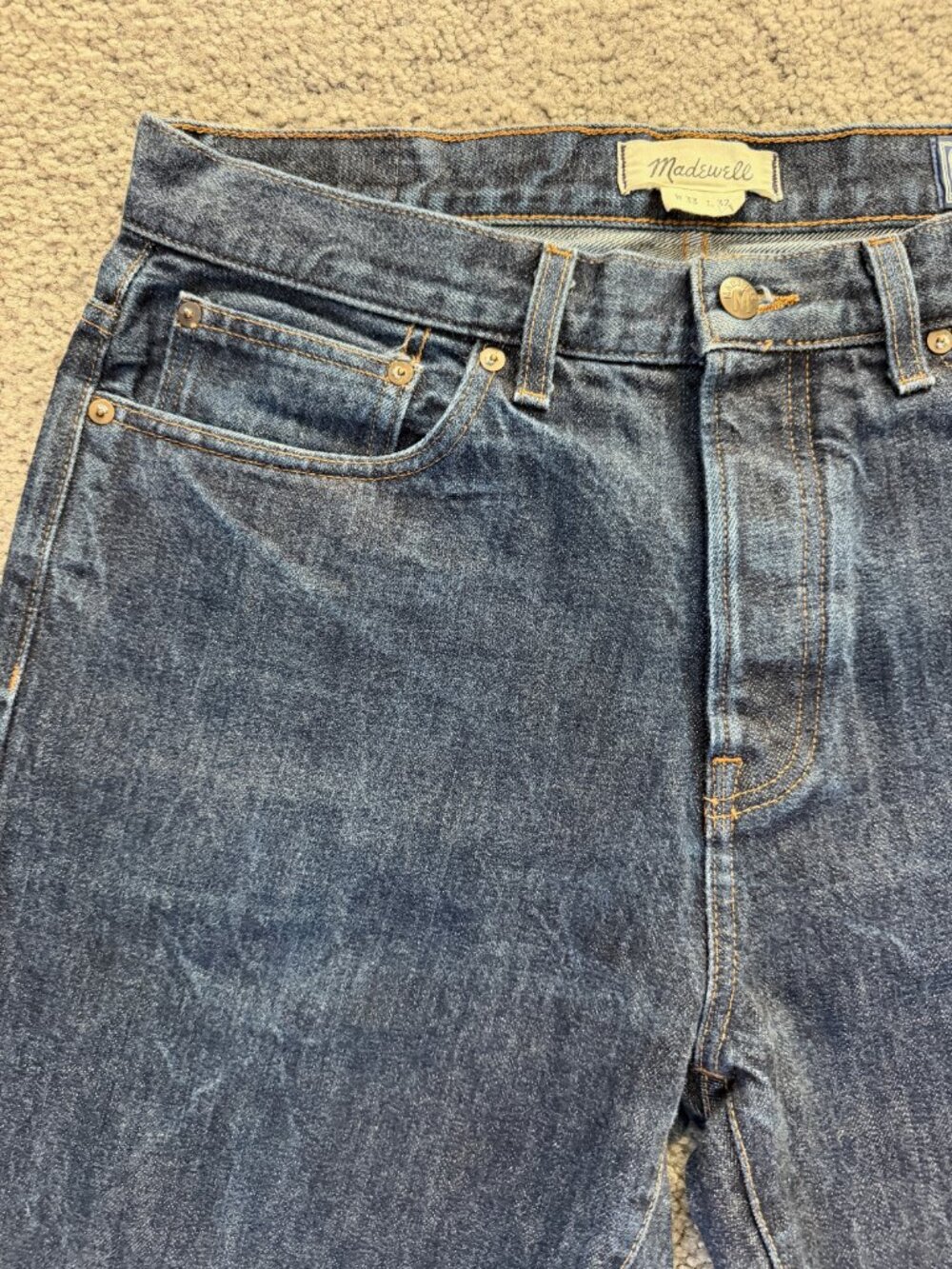 Madewell Men Japanese Selvedge Raw Indigo Relaxed Straight Jeans W33 L32 - Picture 3 of 15